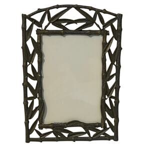 Vintage Faux Bamboo Cast Metal Picture Frame Dark Gray Metal Made in Taiwan ROC